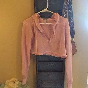 Cropped pink mesh hoodie